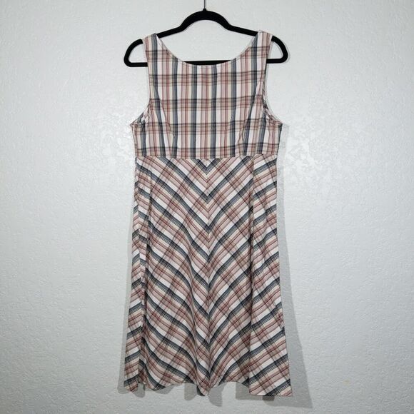 L.O.G.G. H&M Tan Red Plaid Cotton Dress Size 12 - Picture 7 of 7